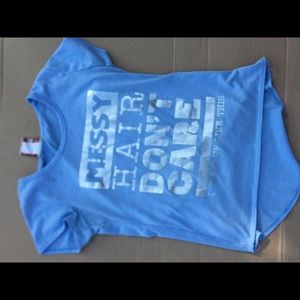Blue messy hair don’t care shirt